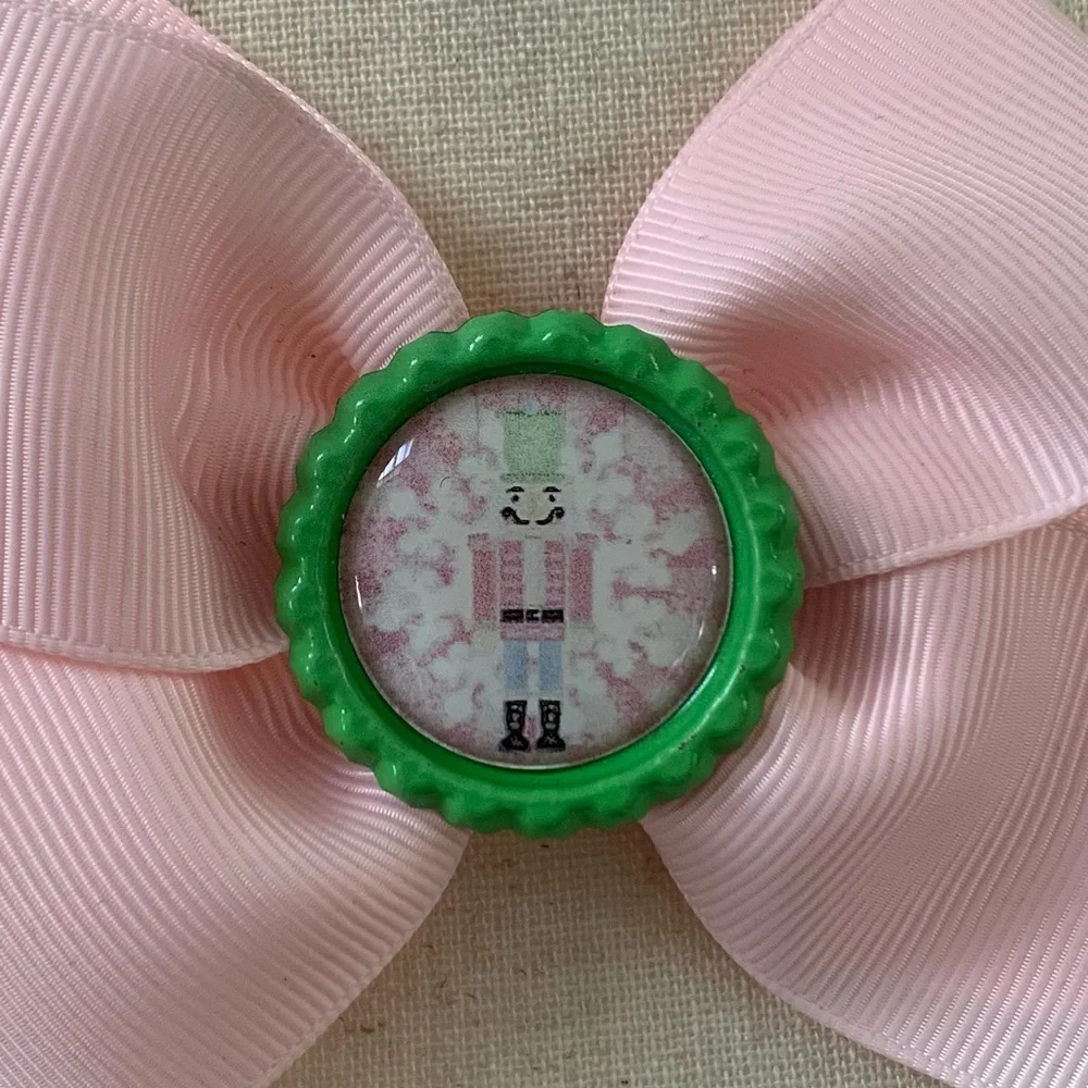 Artisan Hand Crafted Pink Hair Bow Holiday Nutcracker